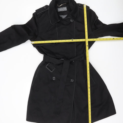 Laura Ashley Women's Black Trench Coat Size 12 Belted Mid-Length Classic Style