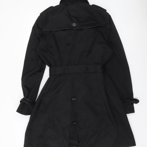 Laura Ashley Women's Black Trench Coat Size 12 Belted Mid-Length Classic Style