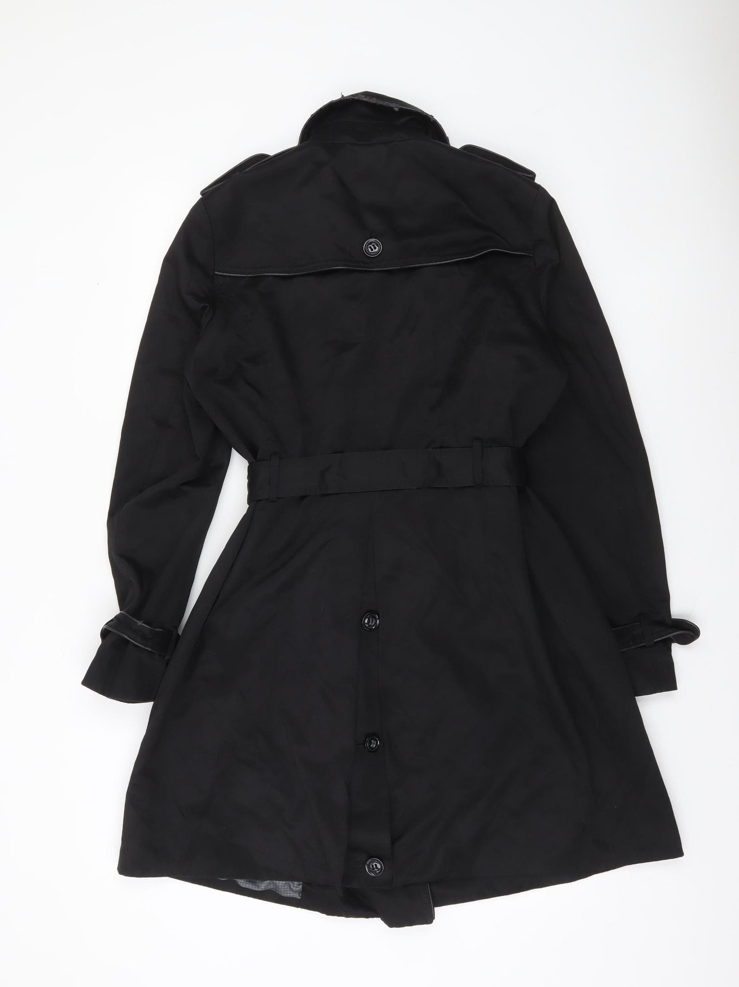 Laura Ashley Women's Black Trench Coat Size 12 Belted Mid-Length Classic Style