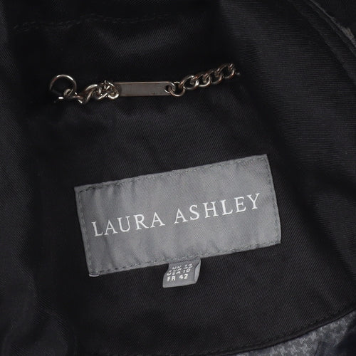 Laura Ashley Women's Black Trench Coat Size 12 Belted Mid-Length Classic Style