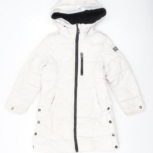 DKNY Jeans Girls White Hooded Long Puffer Jacket Coat 7-8 Years Winter