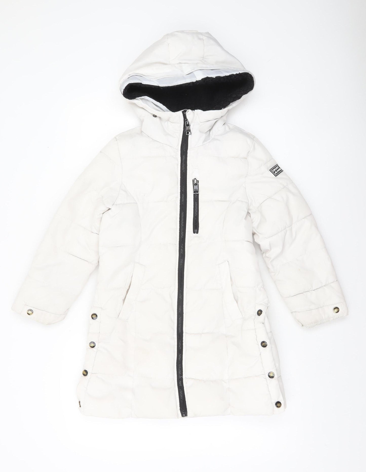DKNY Jeans Girls White Hooded Long Puffer Jacket Coat 7-8 Years Winter