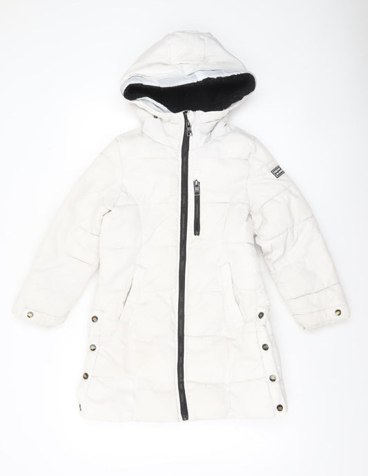DKNY Jeans Girls White Hooded Long Puffer Jacket Coat 7-8 Years Winter