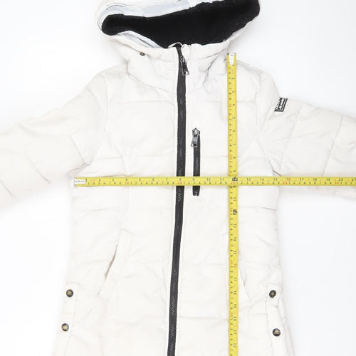 DKNY Jeans Girls White Hooded Long Puffer Jacket Coat 7-8 Years Winter