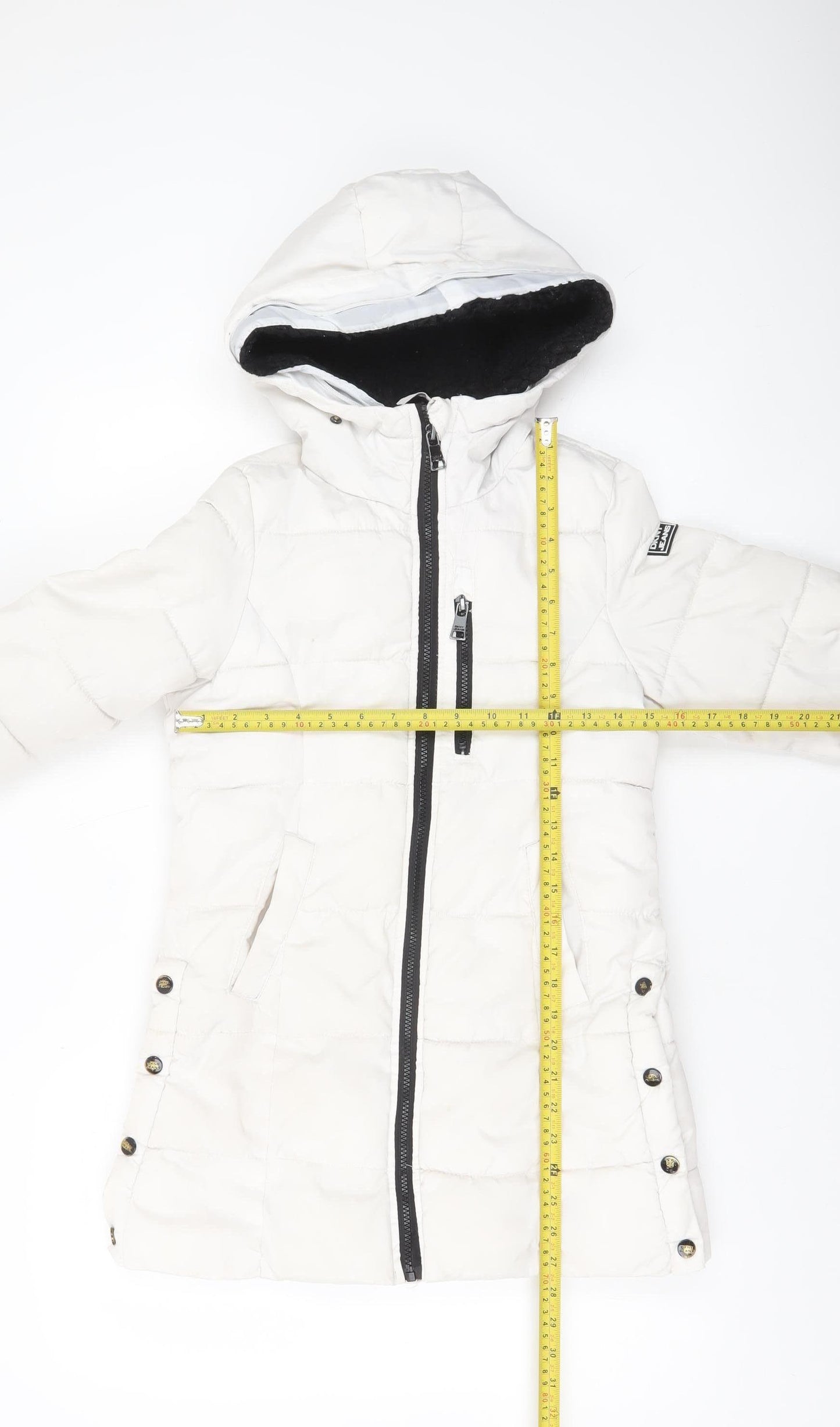 DKNY Jeans Girls White Hooded Long Puffer Jacket Coat 7-8 Years Winter