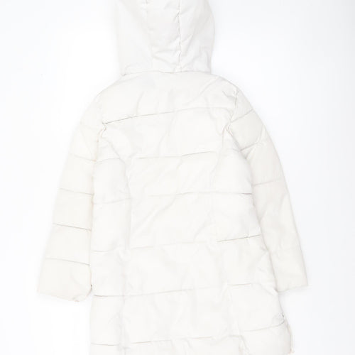 DKNY Jeans Girls White Hooded Long Puffer Jacket Coat 7-8 Years Winter