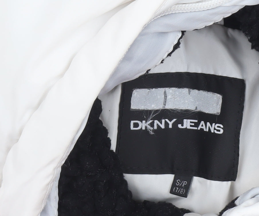 DKNY Jeans Girls White Hooded Long Puffer Jacket Coat 7-8 Years Winter