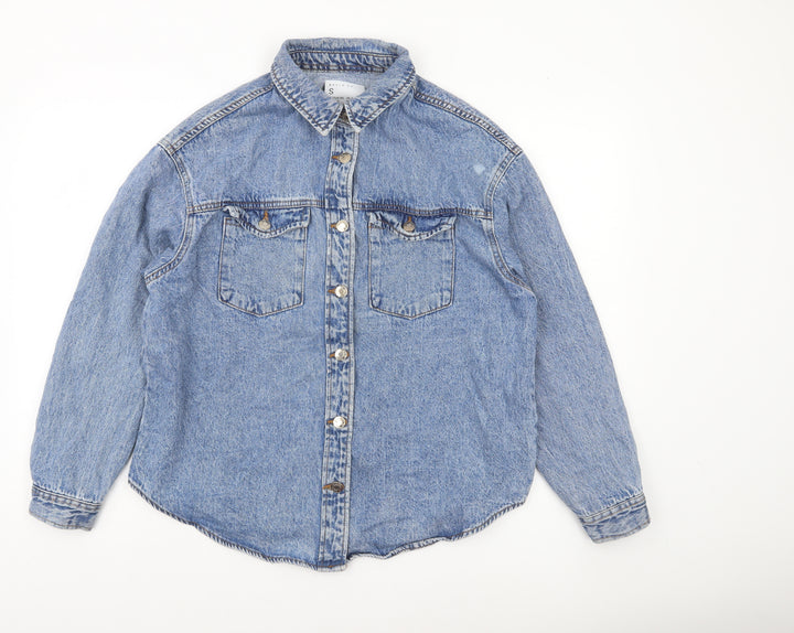 Denim Co Women’s Blue Long Sleeve Denim Button-Up Shirt S