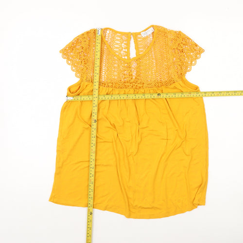 Papaya Woman Yellow Crochet Lace Blouse Size 10 Regular Fit