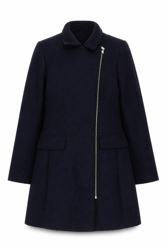 Front view of Debenhams The Collection Women's Blue Wool Blend Zip Overcoat, size 12