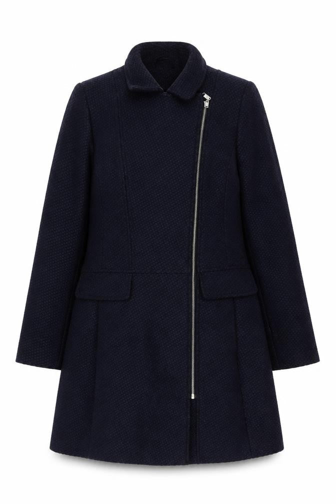 Debenhams The Collection Women's Blue Wool Blend Zip Overcoat Size 12
