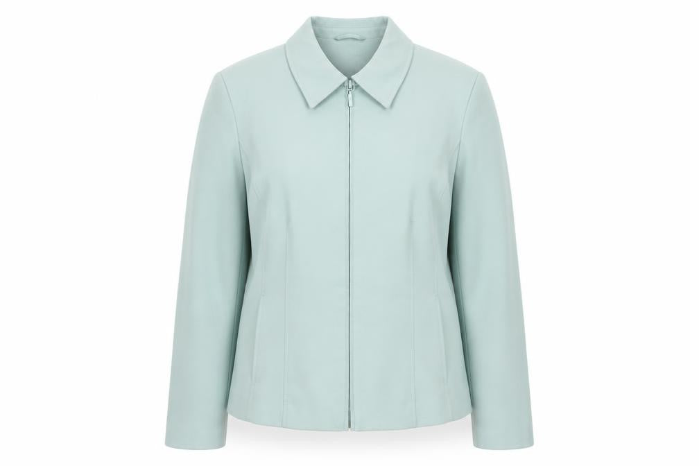 Front view of Bonmarché Women’s Green Zip-Up Collared Jacket, size UK 14, Regular