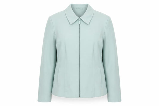 Front view of Bonmarché Women’s Green Zip-Up Collared Jacket, size UK 14, Regular
