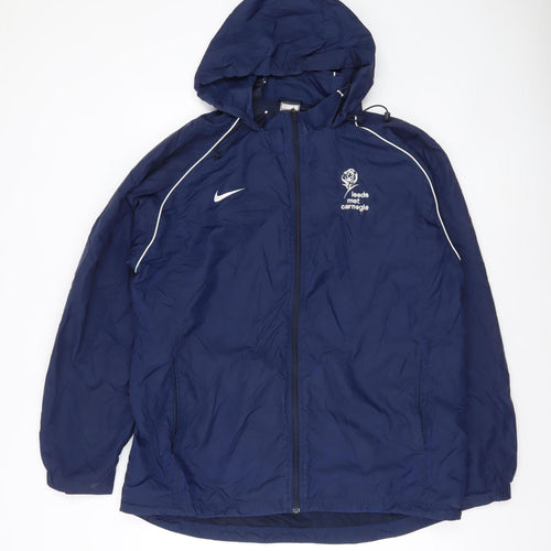 Nike Men's Blue Hooded Windbreaker Jacket L Leeds Met Carnegie