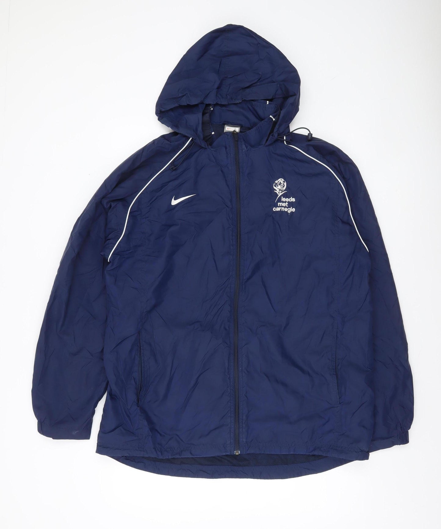 Nike Men's Blue Hooded Windbreaker Jacket L Leeds Met Carnegie