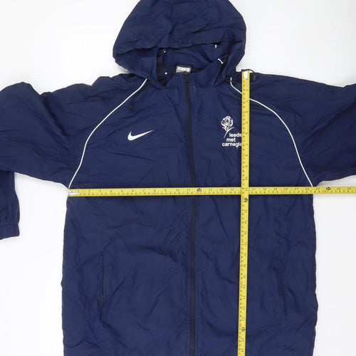 Nike Men's Blue Hooded Windbreaker Jacket L Leeds Met Carnegie