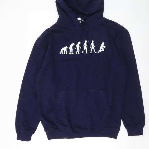 Just Hoods Men’s Blue Pullover Hoodie M Funny Evolution Graphic Print