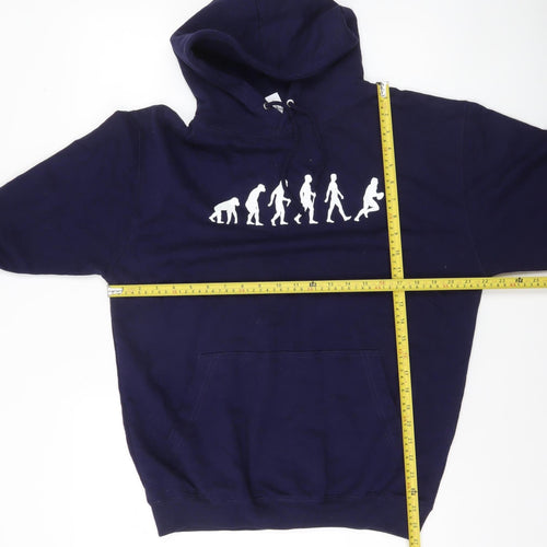 Just Hoods Men’s Blue Pullover Hoodie M Funny Evolution Graphic Print