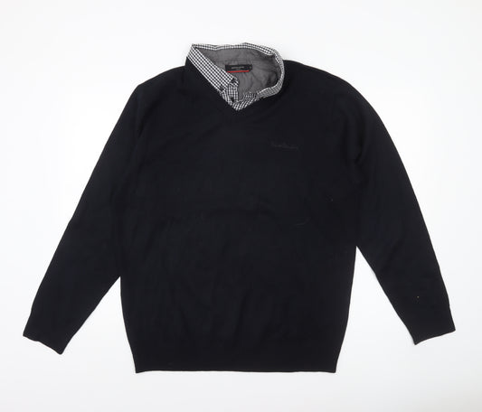 Pierre Cardin Men's Black V-Neck Pullover Jumper XL Acrylic Knit