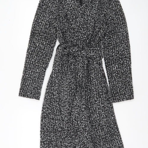 New Look Women’s Black Tweed Belted Long Wool Blend Coat Size 6