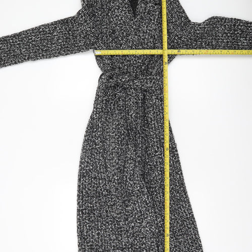 New Look Women’s Black Tweed Belted Long Wool Blend Coat Size 6