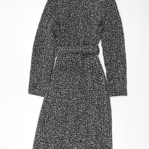 New Look Women’s Black Tweed Belted Long Wool Blend Coat Size 6