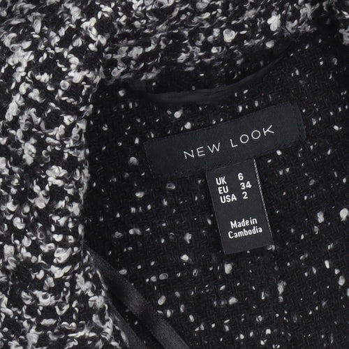 New Look Women’s Black Tweed Belted Long Wool Blend Coat Size 6