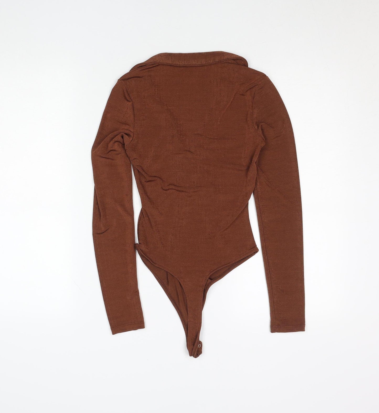 Bershka Women Brown Long Sleeve Collared Bodysuit Size 8