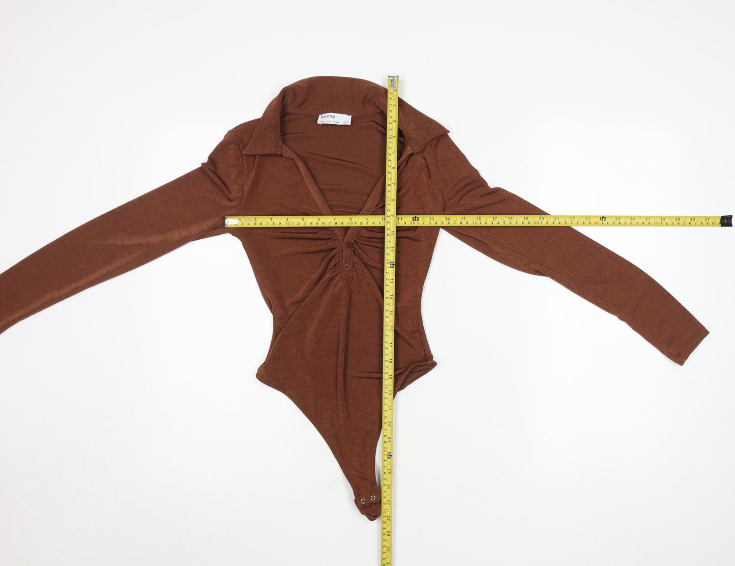 Bershka Women Brown Long Sleeve Collared Bodysuit Size 8