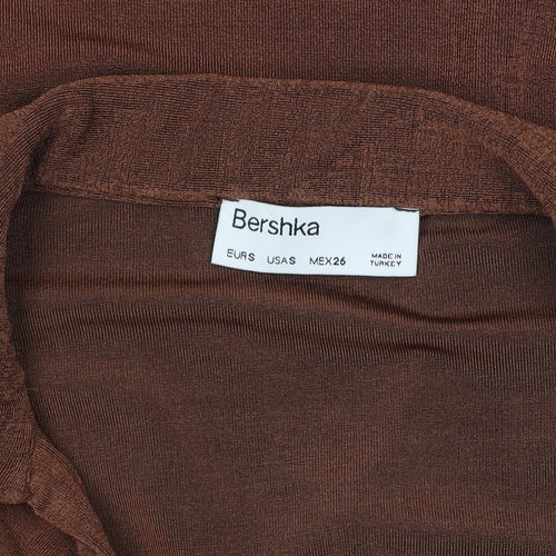 Bershka Women Brown Long Sleeve Collared Bodysuit Size 8