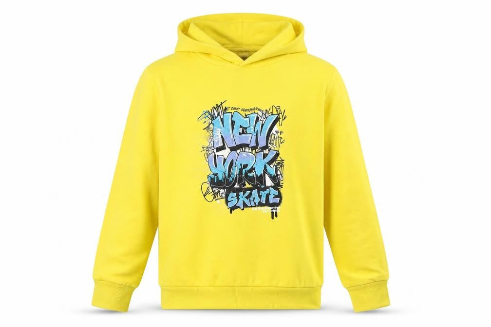 Dunnes Stores Boys Yellow Pullover Hoodie 10 Years Skate Graphic Fleece