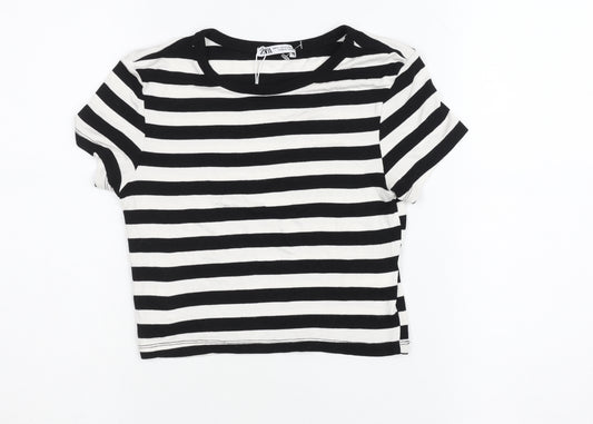 Zara Women Black White Striped Cropped T-Shirt M
