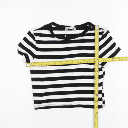 Zara Women Black White Striped Cropped T-Shirt M