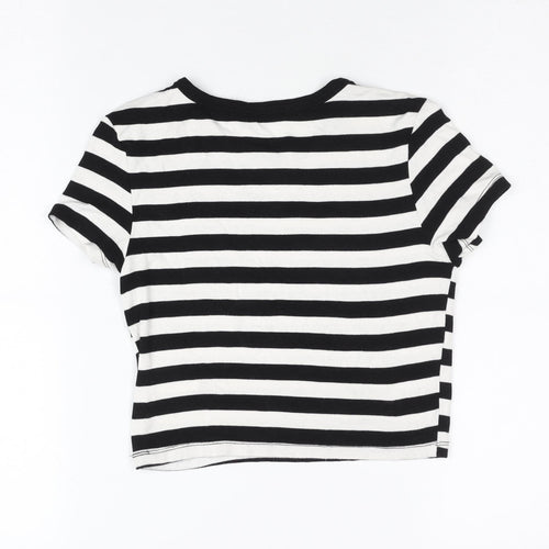 Zara Women Black White Striped Cropped T-Shirt M