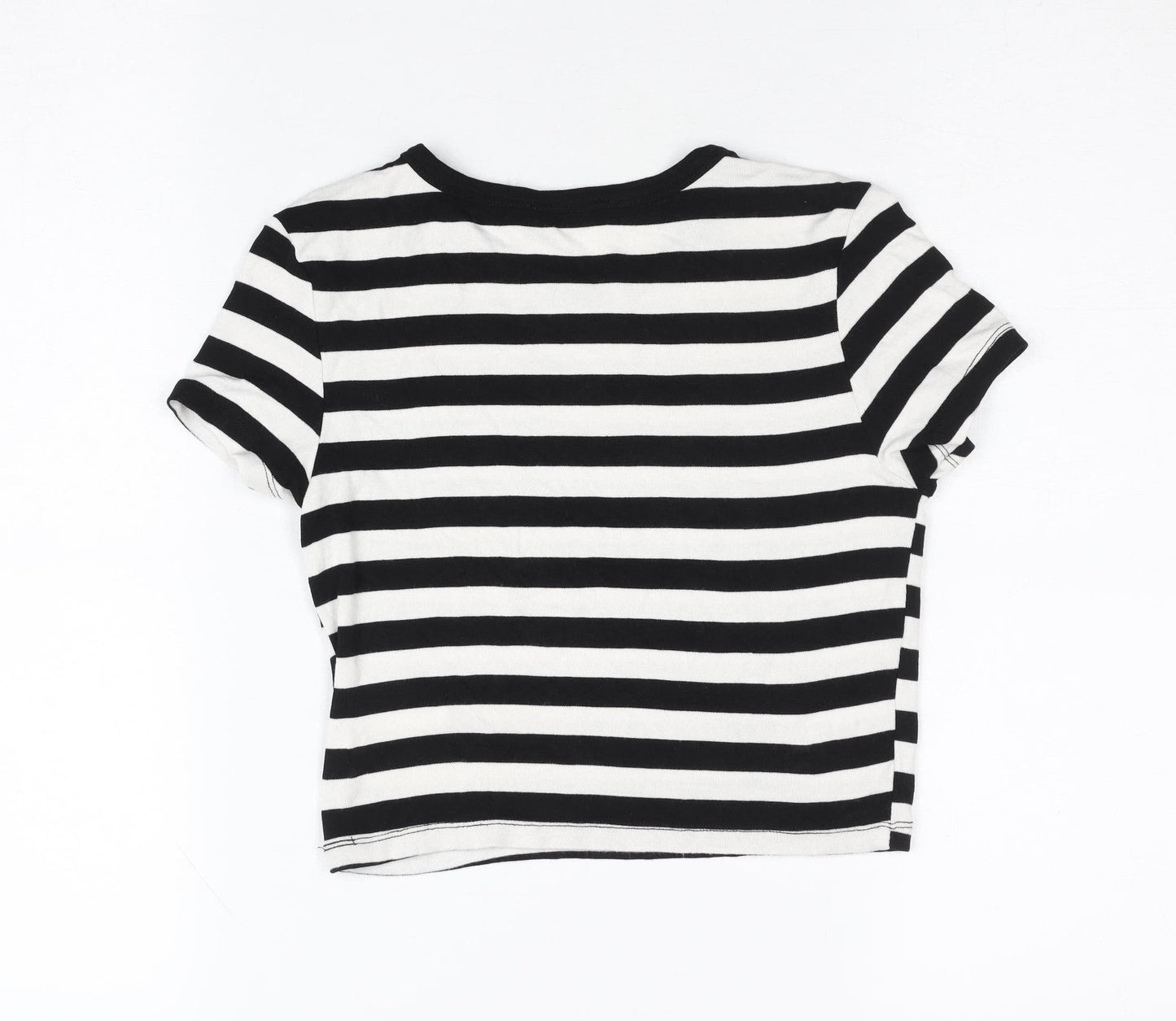 Zara Women Black White Striped Cropped T-Shirt M