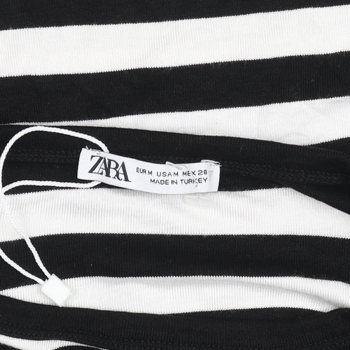 Zara Women Black White Striped Cropped T-Shirt M