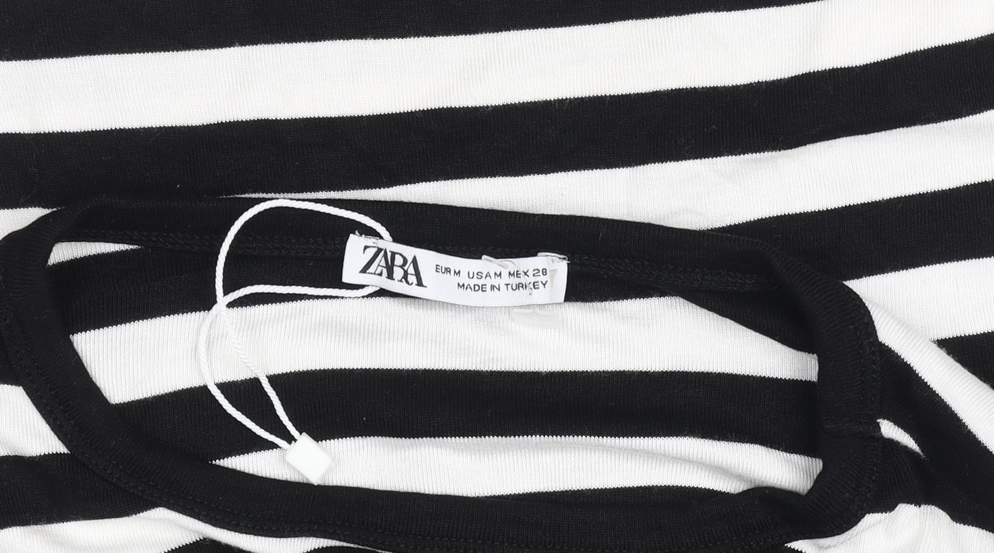 Zara Women Black White Striped Cropped T-Shirt M