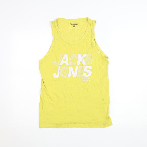 Jack & Jones Men's Yellow Graphic Tank Top Size S Cotton