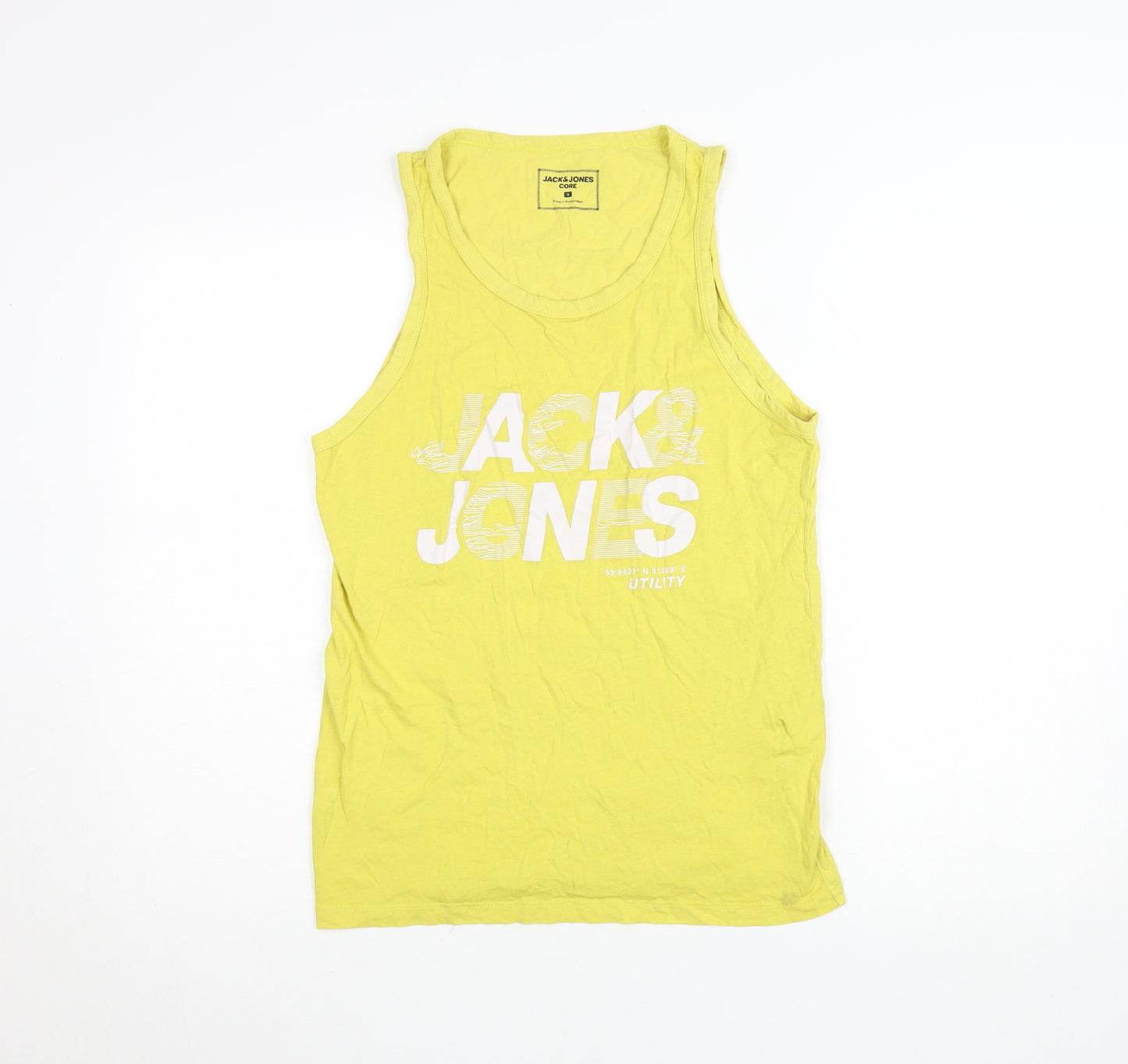 Jack & Jones Men's Yellow Graphic Tank Top Size S Cotton