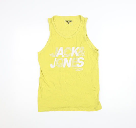 Jack & Jones Men's Yellow Graphic Tank Top Size S Cotton