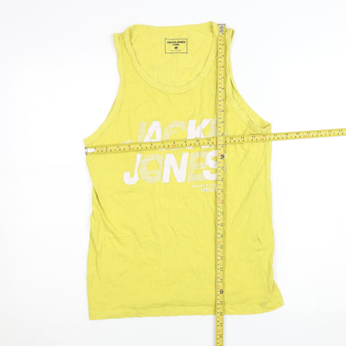 Jack & Jones Men's Yellow Graphic Tank Top Size S Cotton
