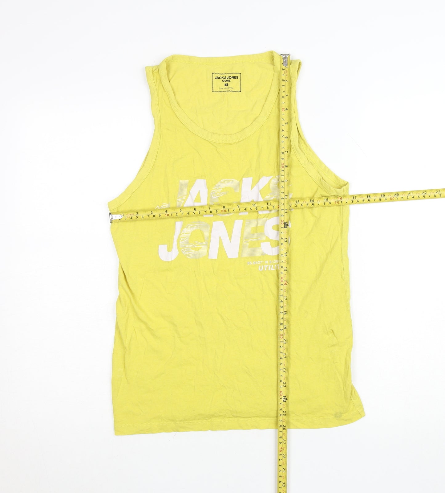 Jack & Jones Men's Yellow Graphic Tank Top Size S Cotton