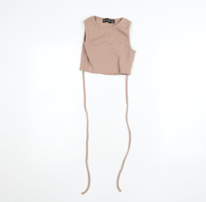 PrettyLittleThing Women’s Beige Ribbed Cropped Tank Top UK 8