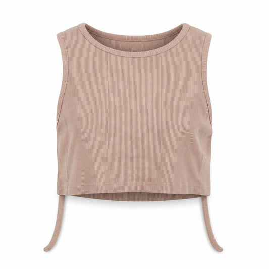 Front view of PRETTYLITTLETHING Women’s Beige Ribbed Cropped Tank Top UK 8