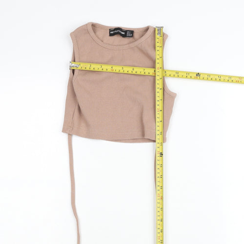 PrettyLittleThing Women’s Beige Ribbed Cropped Tank Top UK 8