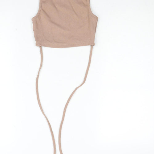 PrettyLittleThing Women’s Beige Ribbed Cropped Tank Top UK 8
