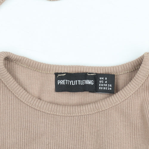 PrettyLittleThing Women’s Beige Ribbed Cropped Tank Top UK 8