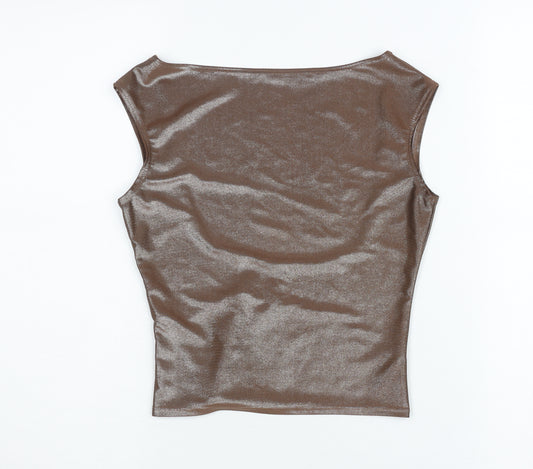 PrettyLittleThing Women’s Brown Metallic Slim Fit Sleeveless Camisole Top UK 8