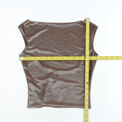 PrettyLittleThing Women’s Brown Metallic Slim Fit Sleeveless Camisole Top UK 8