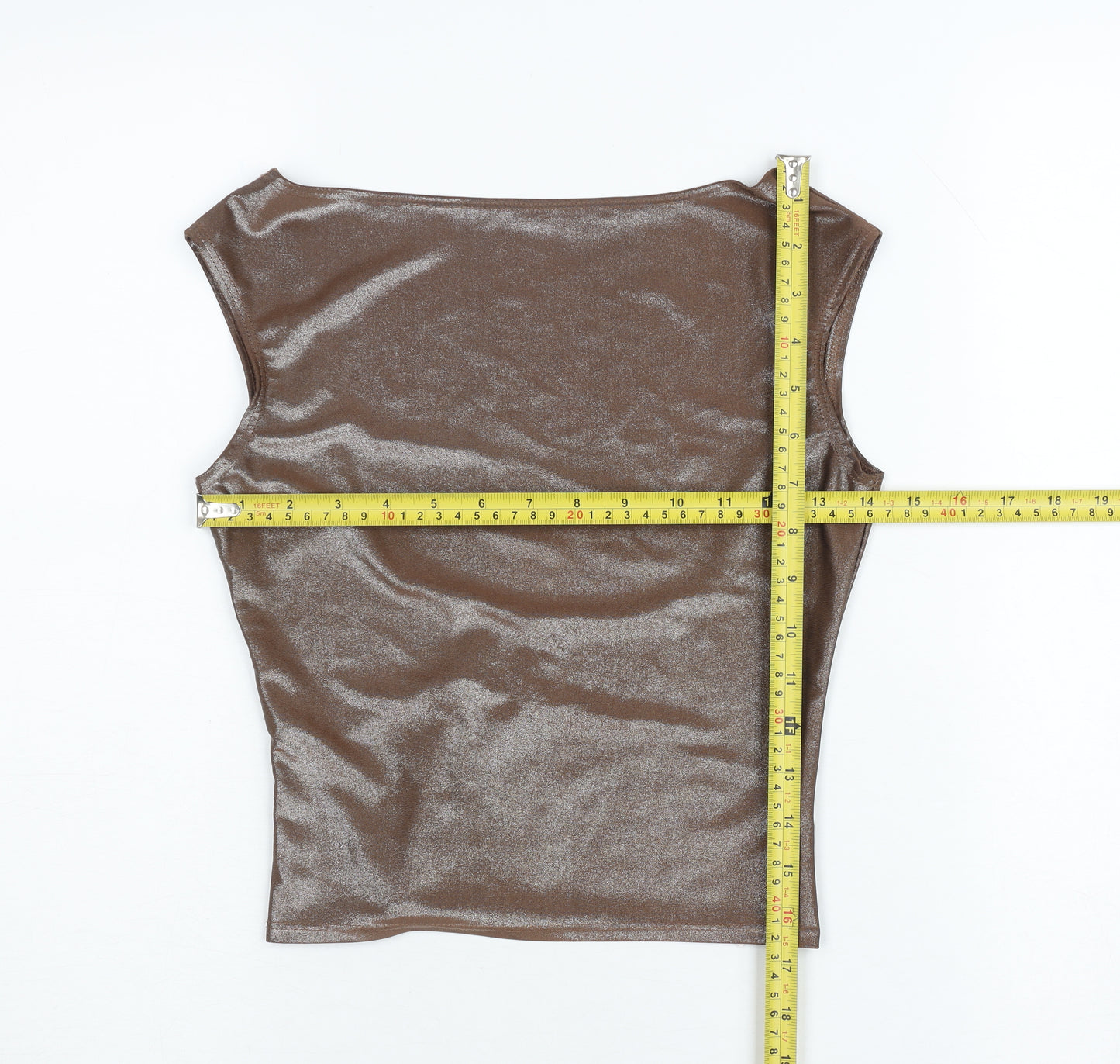 PrettyLittleThing Women’s Brown Metallic Slim Fit Sleeveless Camisole Top UK 8